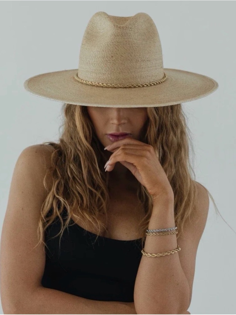 GIGI PIP Braided Band Wide-Brim Straw Fedora in Natural